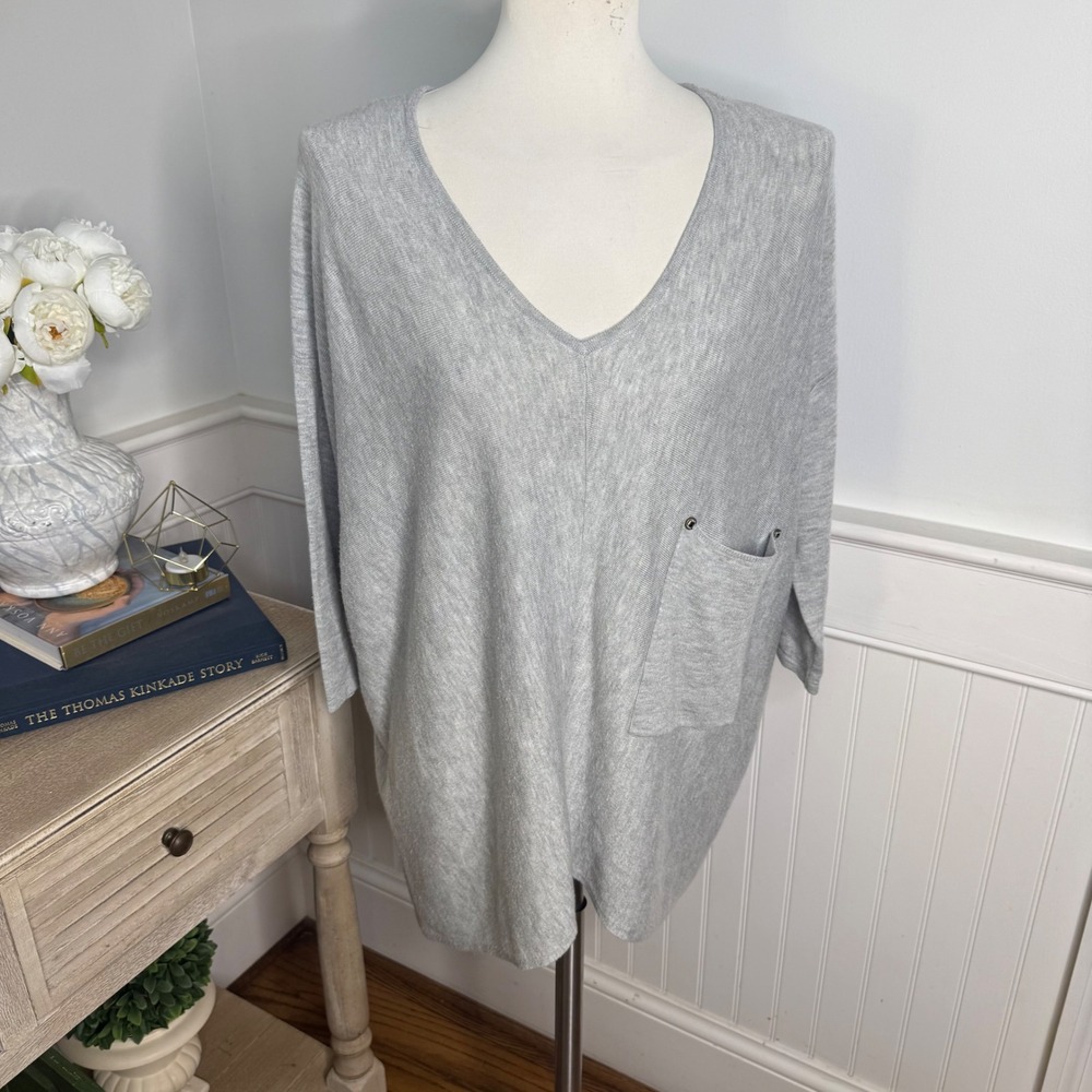 Kerisma Womens Gray V-Neck Oversized Dolman Sweater M/L Wool Blend